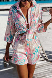 Casual Vacation Geometric Printing Turndown Collar Long Sleeve Two Pieces