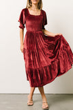 Elegant Solid Flounce Fold Square Collar Cake Skirt Dresses