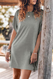 Casual Simplicity Solid Slit O Neck Short Sleeve Dress Dresses