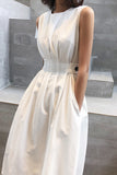 Elegant Simplicity Solid Pocket O Neck Sleeveless Dress Dresses