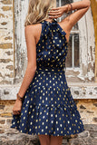 Elegant Bronzing Polka Dot Bandage Fold Halter A Line Dresses