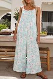 Sweet Print Flowers Lace U Neck Loose Jumpsuits