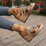 Casual Hollowed Out Patchwork Rhinestone Fish Mouth Out Door Wedges Shoes (Heel Height 3.15in)(3 Colors)