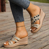 Casual Hollowed Out Patchwork Rhinestone Fish Mouth Out Door Wedges Shoes (Heel Height 3.15in)(3 Colors)