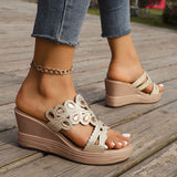 Casual Hollowed Out Patchwork Rhinestone Fish Mouth Out Door Wedges Shoes (Heel Height 3.15in)(3 Colors)