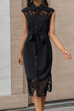 Elegant Solid Lace Turndown Collar One Step Skirt Dresses