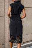 Elegant Solid Lace Turndown Collar One Step Skirt Dresses