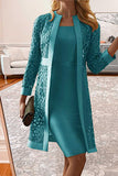 Elegant Solid Lace Hollowed Out Long Sleeve Two Pieces