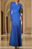 Elegant Solid Metal Accessories Decoration Fold O Neck Evening Dress Dresses(3 Colors)