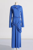 Elegant Solid Metal Accessories Decoration Fold O Neck Evening Dress Dresses(3 Colors)