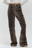 Street Print Leopard Buttons Loose Mid Waist Straight Full Print Bottoms