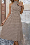 Elegant Letter Plaid Contrast Halter One Step Skirt Dresses