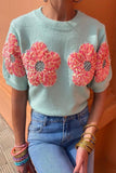 Sweet Solid Appliques Contrast O Neck Sweaters(4 Colors)