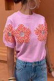 Sweet Solid Appliques Contrast O Neck Sweaters(4 Colors)