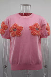 Sweet Solid Appliques Contrast O Neck Sweaters(4 Colors)