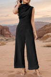 Elegant Simplicity Solid Scarf Collar Regular Jumpsuits