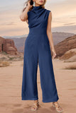 Elegant Simplicity Solid Scarf Collar Regular Jumpsuits