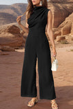 Elegant Simplicity Solid Scarf Collar Regular Jumpsuits