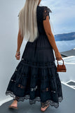 Casual Solid Patchwork Buttons O Neck Long Dresses