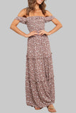 Sweet Elegant Print Flowers Fold Stringy Selvedge Off the Shoulder A Line Dresses