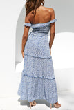 Sweet Elegant Print Flowers Fold Stringy Selvedge Off the Shoulder A Line Dresses