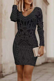 Casual Daily Solid Color Patchwork V Neck Wrapped Skirt Dresses