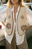 Casual Colorblock Patchwork Embroidery Cardigan Collar Waistcoats