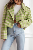 Casual Plaid Buttons Contrast Turn-back Collar Outerwear(3 Colors)