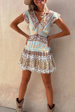 Sexy Vacation Geometric Print Patchwork Contrast V Neck A Line Dresses