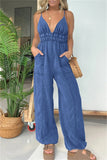 Sexy Casual Patchwork Backless Spaghetti Strap Fitted Jumpsuits(5 Colors)