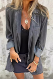 Casual Daily Buttons Patchwork Turn-back Collar Long Sleeve Loose Denim Jacket(4 Colors)