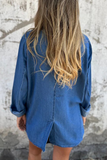 Casual Daily Buttons Patchwork Turn-back Collar Long Sleeve Loose Denim Jacket(4 Colors)