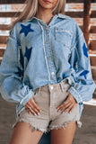 Casual Street The stars Distressed Patchwork Turndown Collar Long Sleeve Loose Denim Jacket