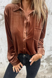 Casual Pocket Buckle Turndown Collar Blouses(3 Colors)