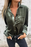 Casual Pocket Buckle Turndown Collar Blouses(3 Colors)