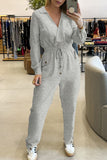 Casual Patchwork V Neck Fitted Jumpsuits(3 Colors)