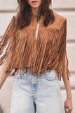 Casual Street Fringed Trim O Neck Waistcoats