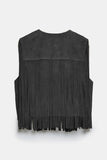 Casual Street Fringed Trim O Neck Waistcoats