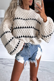 Casual Striped Print Weave Contrast O Neck Sweaters