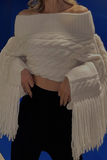 Sexy Street Fringed Trim Weave Off Shoulder Sweaters