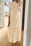 Elegant Lace Patchwork Half A Turtleneck Waist Skirt Dresses