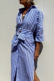 Casual Geometric Print Lace Up Buttons Turndown Collar Shirt Dresses