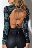 Sexy Street National Totem Geometric Print Lace Up Backless Half A Turtleneck Tops(10 Colors)