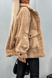 Casual Buttons Fluffy Turndown Collar Outerwear