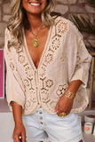 Casual Lace Hollow Out Distressed V Neck Outerwear