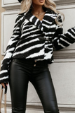 Casual Street Zebra Print Buttons Fluffy Contrast Turndown Collar Outerwear