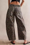 Casual Street Leopard Pocket Mid Waist Loose Denim Jeans