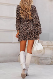 Elegant Snakeskin Print Leopard Lace Up V Neck A Line Dresses