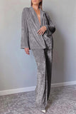 Casual Simplicity Solid Turndown Collar Long Sleeve Two Pieces