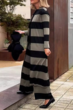 Casual Street Stripe Patchwork Contrast Cardigan Collar Long Sleeve Two Pieces